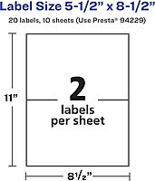 AVERY Glossy White Rectangle Labels, 5.5" x 8.5", Permanent Adhesive, Laser/Inkjet Printable