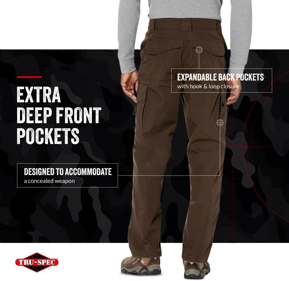 TRU-SPEC 24-7 Original Tactical Pants for Men - Water-Resistant Cargo Work Pants with Concealed Carry - Openings - Brown