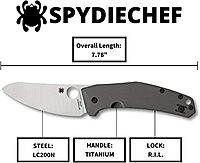 Spyderco Spydiechef Premium Chef Knife with 3.32" LC200N Ultra-Corrosion-Resistant Steel Blade and Titanium Handle