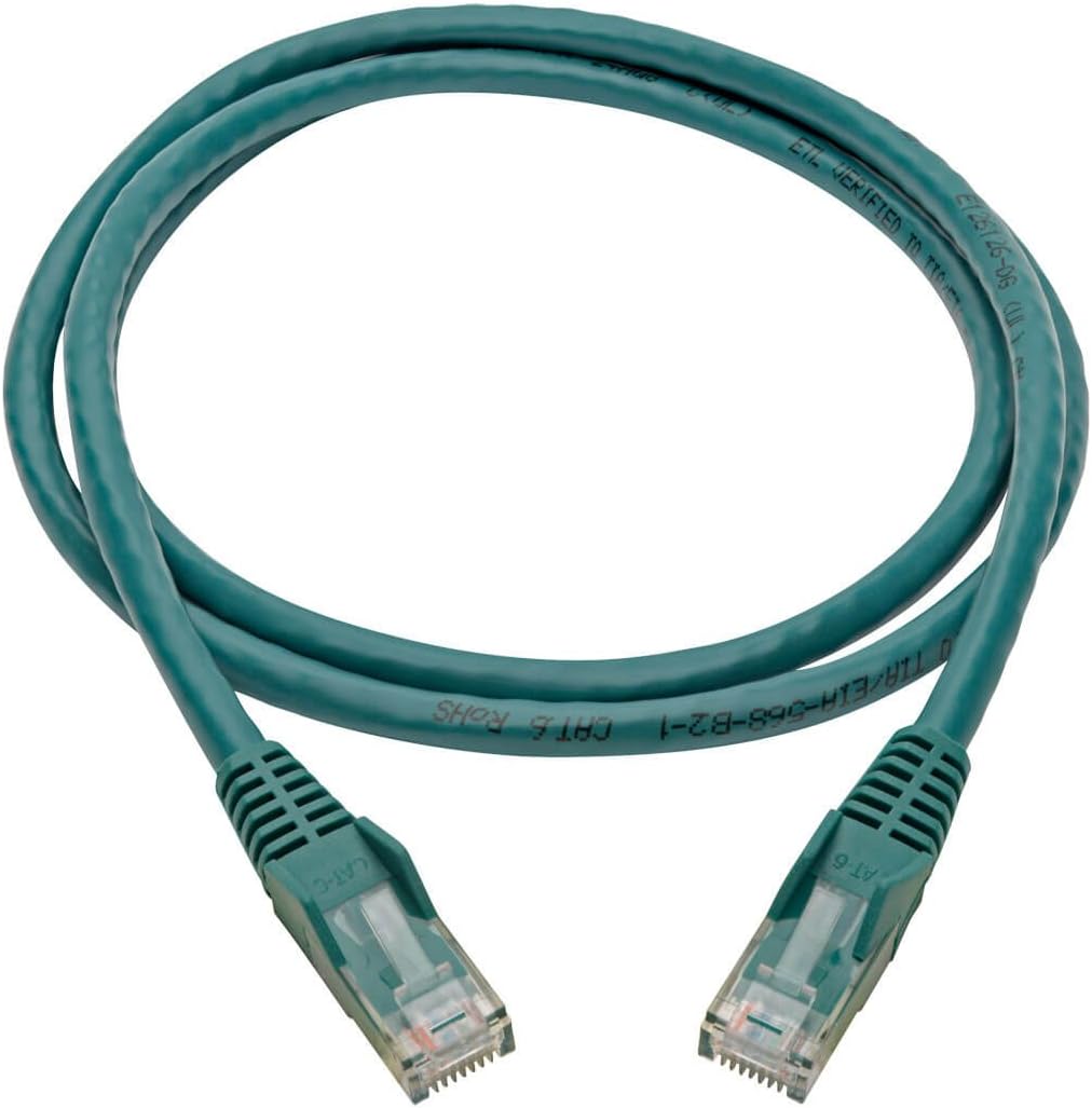 Tripp Lite Cat6 Gigabit Ethernet Snagless Molded Patch Cable 24 AWG 550MHz Premium UTP, Green, RJ45 M/M 4' (N201-004-GN)