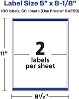 Avery Matte White Rectangle Labels, Sure Feed Technology, 5" x 8-1/8"