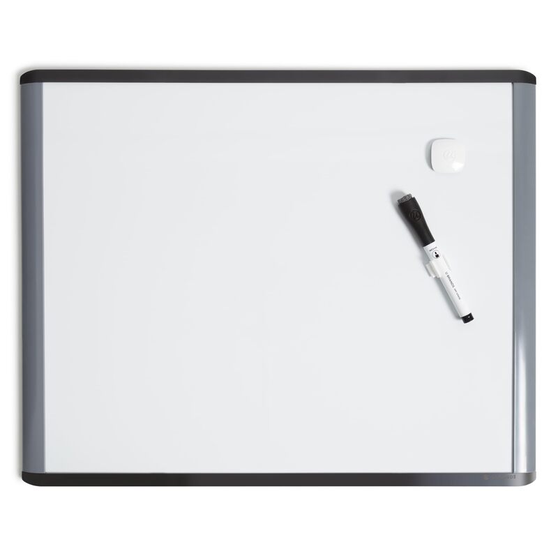 U Brands Magnetic Dry Erase Board, 20"x16", Black and Grey Frame, includes Marker and Magnet