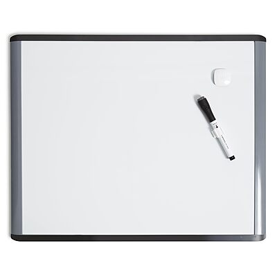 U Brands Magnetic Dry Erase Board, 20"x16", Black and Grey Frame, includes Marker and Magnet