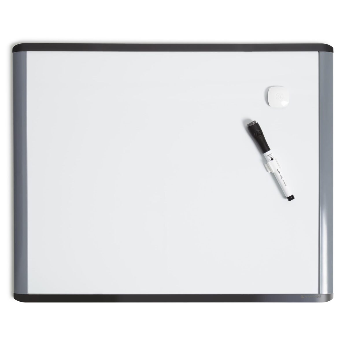 U Brands Magnetic Dry Erase Board, 20"x16", Black and Grey Frame, includes Marker and Magnet
