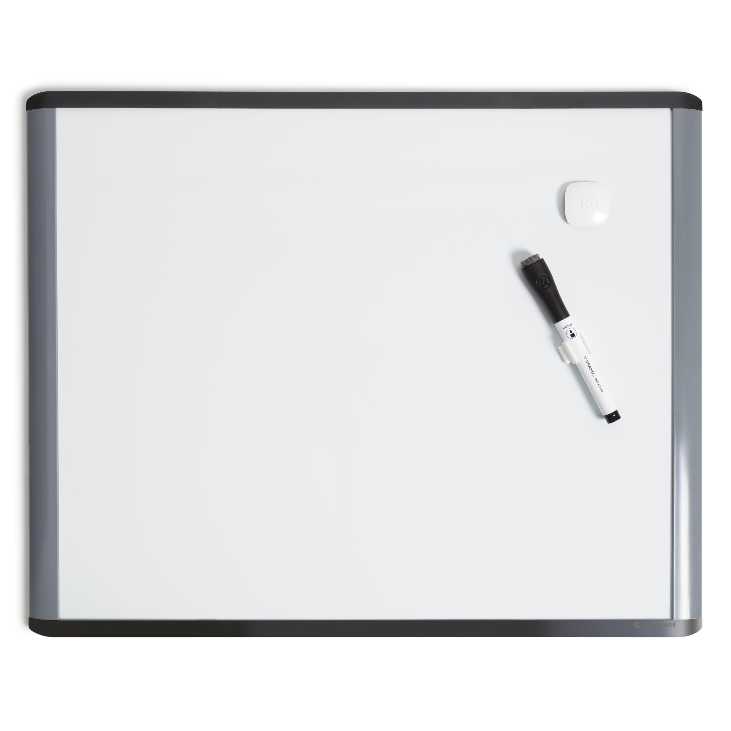 U Brands Magnetic Dry Erase Board, 20"x16", Black and Grey Frame, includes Marker and Magnet
