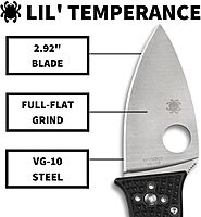 Spyderco Lil Temperance 3 Lightweight Folding Pocket Knife with VG-10 Steel and FRN Handle - PlainEdge - C69PBK3