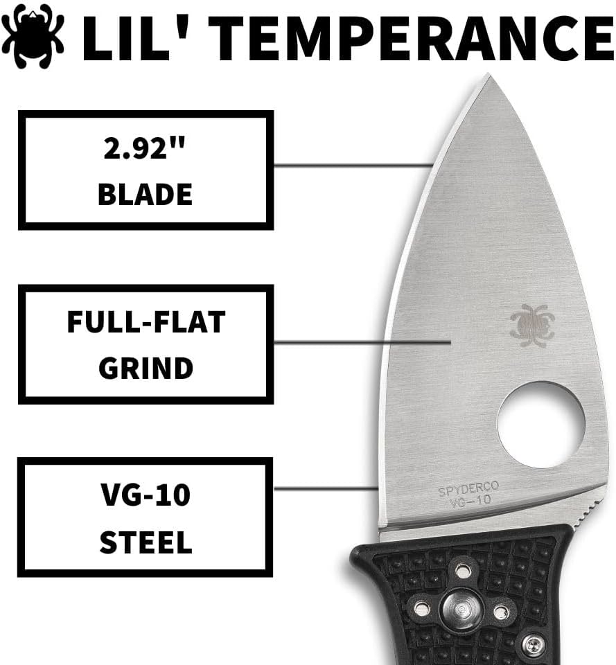 Spyderco Lil Temperance 3 Lightweight Folding Pocket Knife with VG-10 Steel and FRN Handle - PlainEdge - C69PBK3