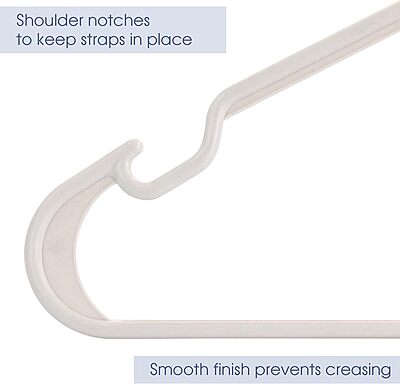 Elama Home 50 Piece Plastic Hanger Set with Notched Shoulders in White