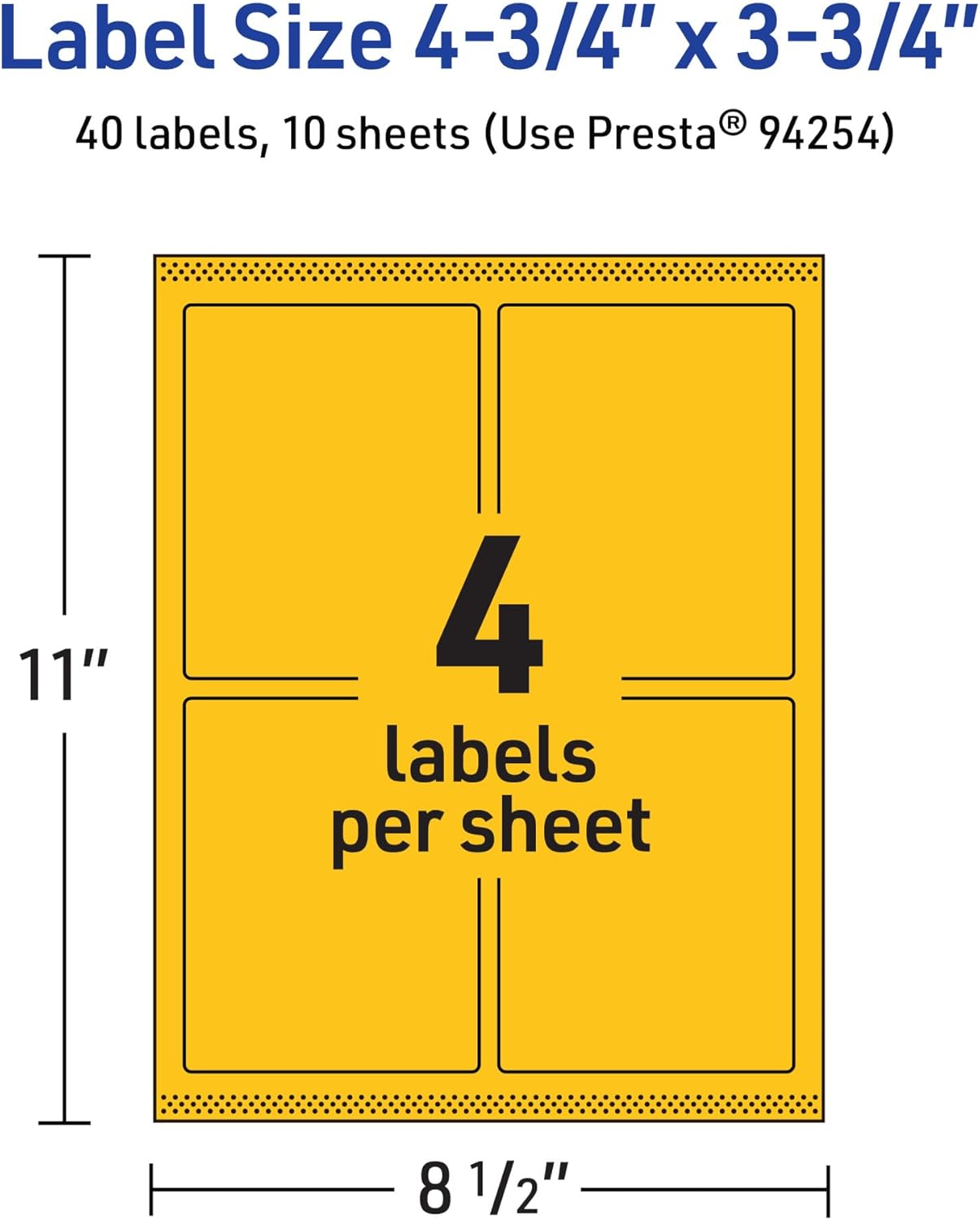 AVERY Printable Rectangle Labels, Sure Feed Technology, 4-3/4" x 3-3/4", Bright Yellow, Print-to-the-Edge