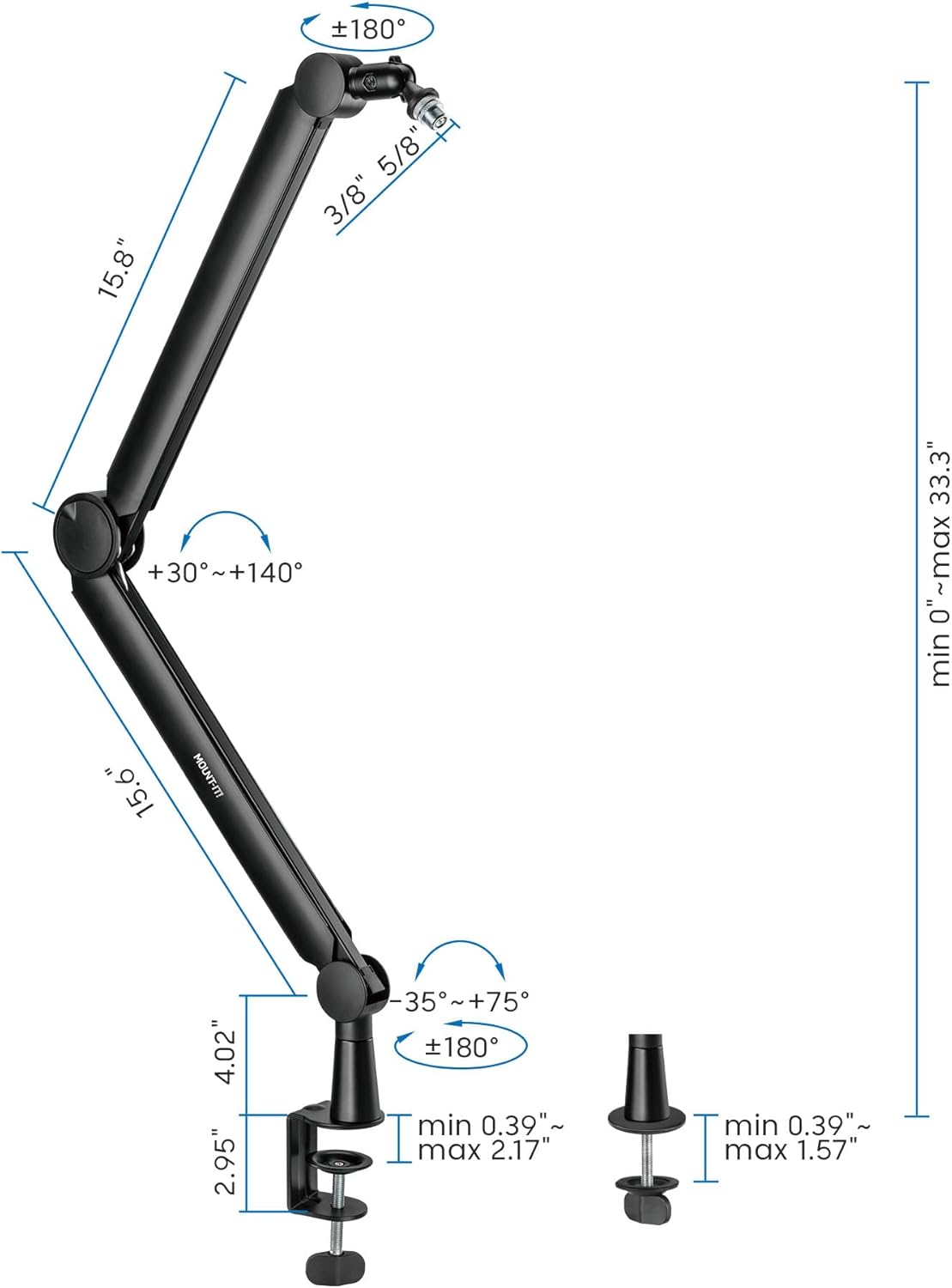 Mount-It! Mic Arm, Microphone Boom Arm, Adjustable Full Motion Mic Desk Mount, for Streaming, Gaming, Podcast, Recording