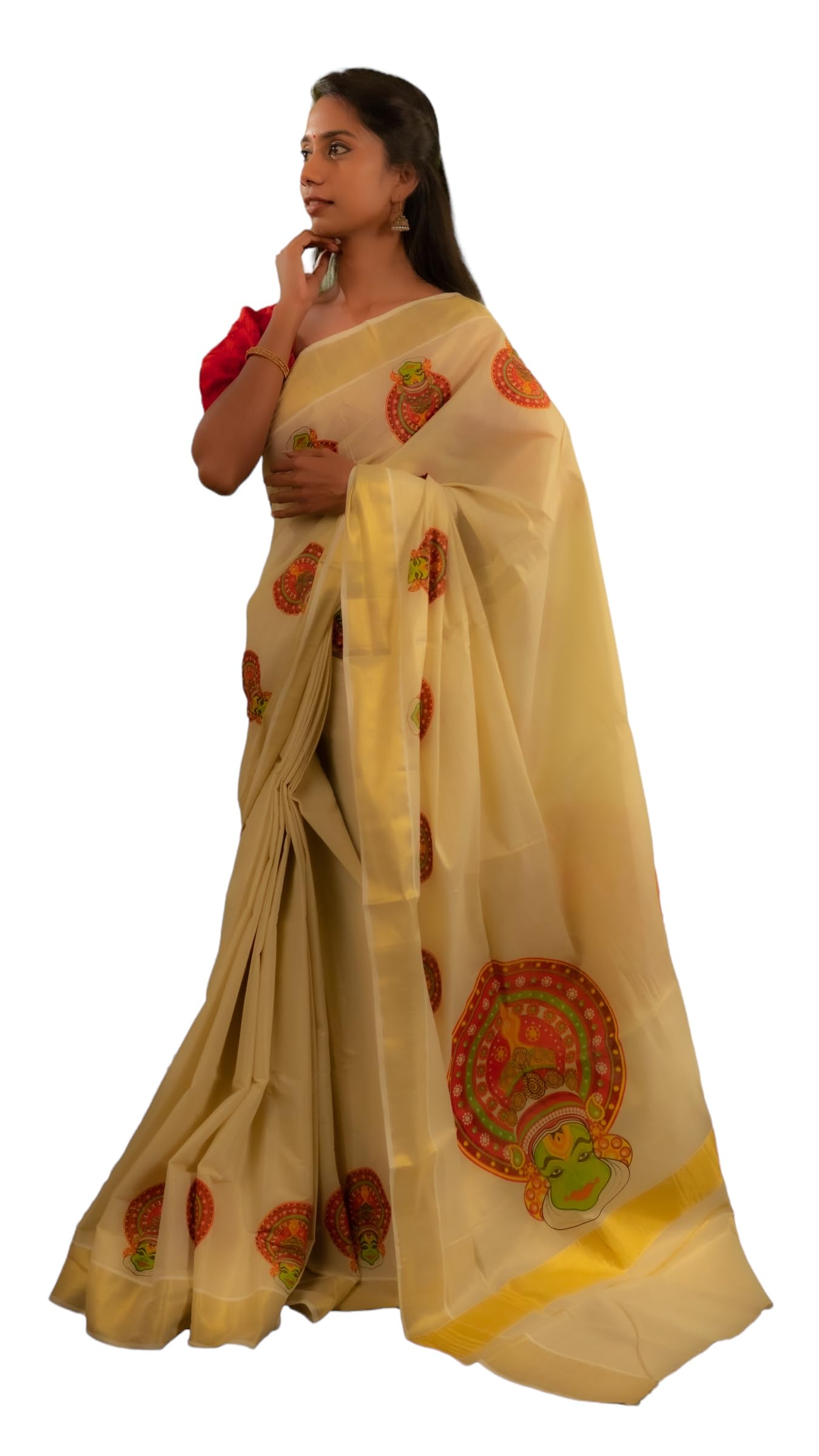 Kuthampully Kerala Sarees For Women's | Printed Onam Saree For Women | Multicolor Tissue Mural Saree | Traditional South Indian Sarees | Best Authentic Women's Zari Kasavu | EKM-612 | Pack Of 1