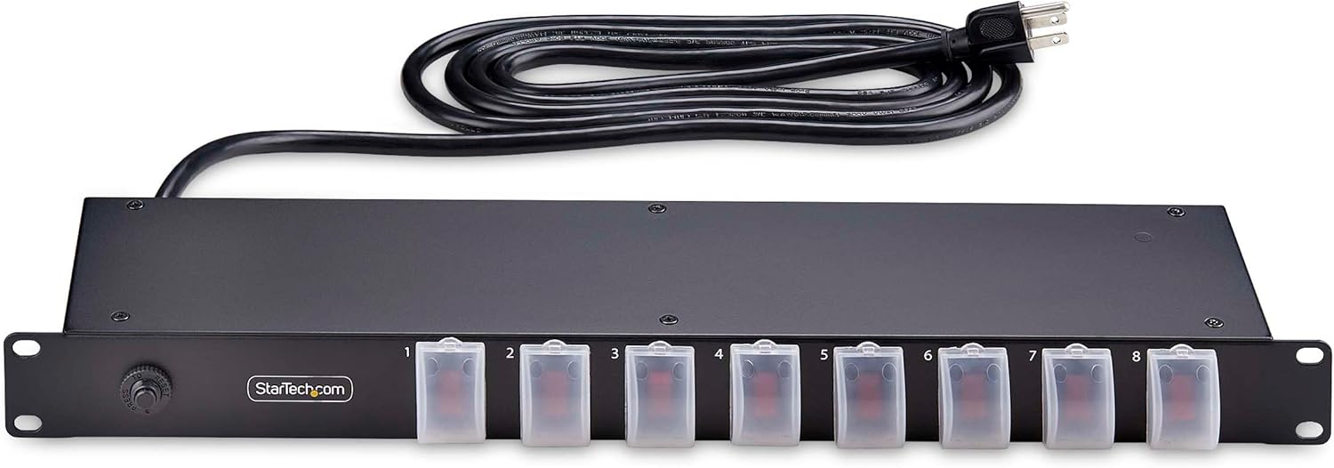 StarTech.com 8-Outlet Horizontal Rack Mount PDU, 1U Power Strip, Outlet On/Off Switches, 15A Breaker