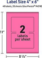 Avery Printable Rectangle Labels, Sure Feed Technology, 4" x 6", Bright Pink, Print-to-the-Edge, Laser/Inkjet Printable