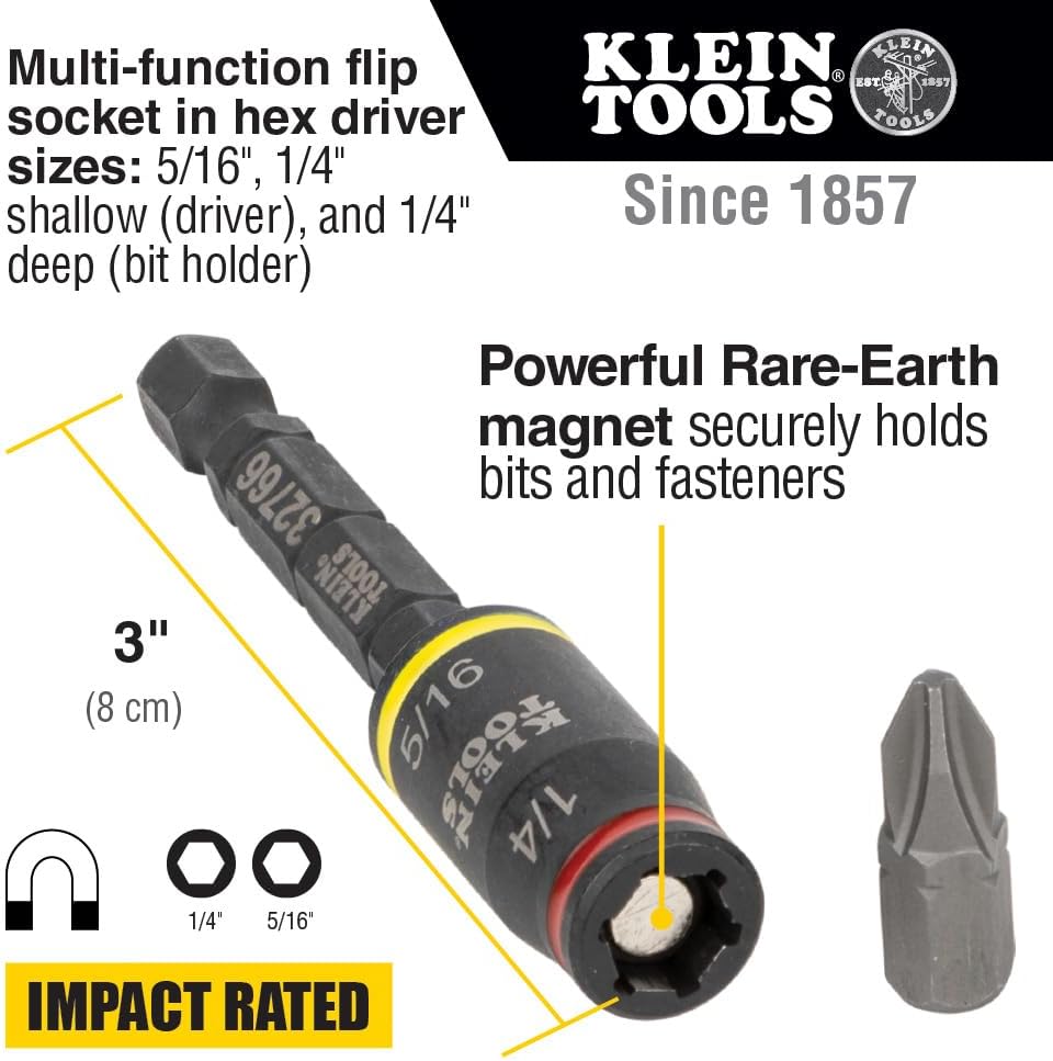 Klein Tools 32768 Impact Driver Set, 3-in-1 SAE Impact Socket and Bit Holder