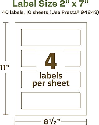 Avery EcoFriendly Matte White Recycled Rectangle Labels, 2" x 7", Print-to-The-Edge, Matte White Labels, Permanent Adhesive, Laser/Inkjet Printable, 40 Total 40 labels