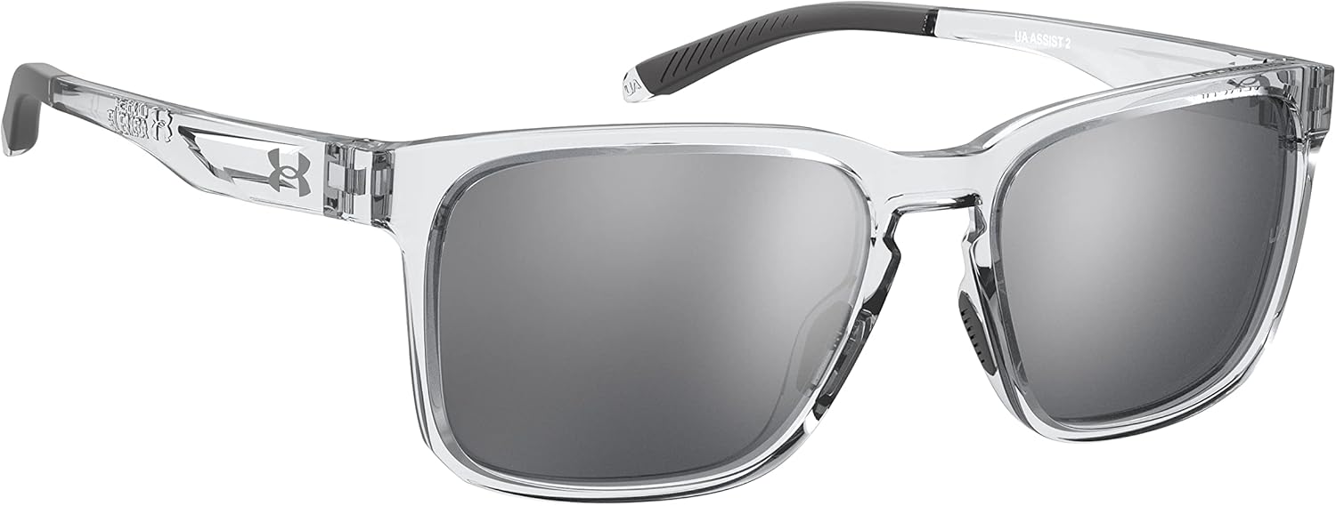 Under Armour Men's Ua Assist 2 Rectangular Sunglasses Crystal/Silver Multilayer 57 Millimeters