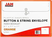 JAM PAPER Plastic Envelopes with Button & String Tie Closure - 12 Pack
