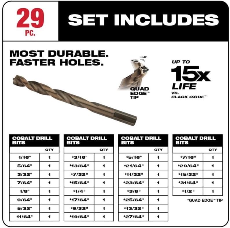 Milwaukee Electric Tools 48-89-2332 29Pc Cobalt Helix Drill Bit Set, Red