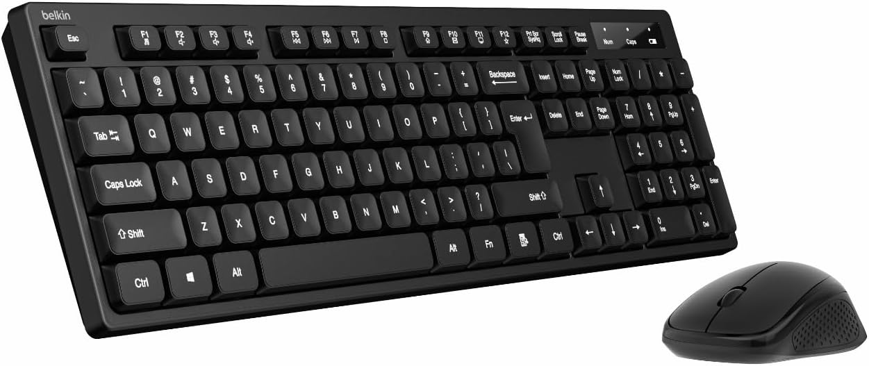 Belkin Wireless Keyboard and Mouse with USB-A Receiver - Keyboard Set withWireless Mouse, Ergonomic Design for Home, Office