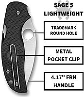 Spyderco Sage 5 Folding Pocket Knife with 3" CPM S30V Steel Blade and FRN Handle - Lightweight - C123PBK