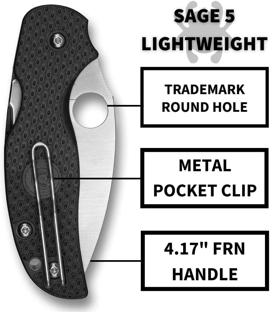 Spyderco Sage 5 Folding Pocket Knife with 3" CPM S30V Steel Blade and FRN Handle - Lightweight - C123PBK