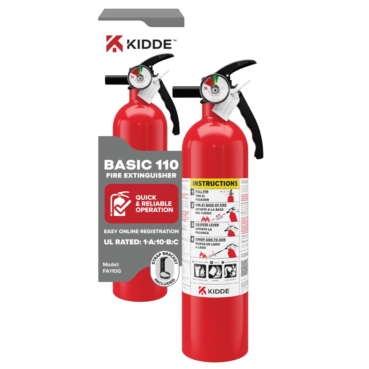 Kidde, FA110G, Multi Purpose Fire Extinguisher for Home, Office, Dorm, Residential, 1A10BC 1 Pack