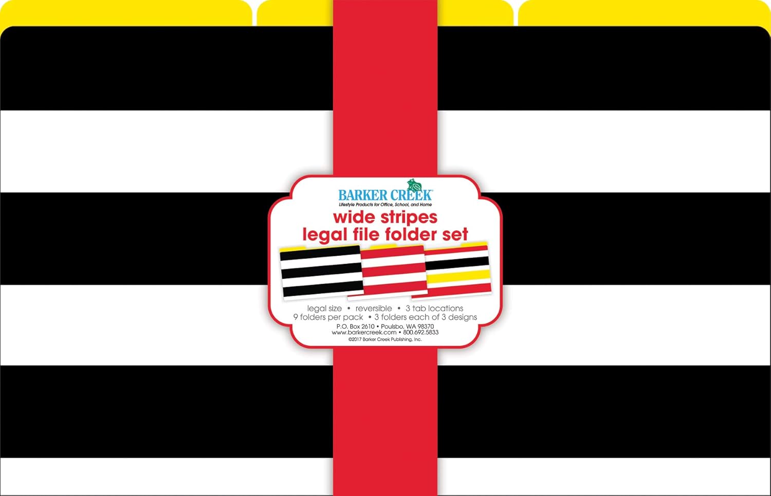 Barker Creek File Folders - Set of 9 Wide Stripes Legal Size Folders, 12pt Stock, Multi-Design Set, 1/3 Cut Tabs, Reversible
