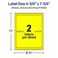 Avery Printable Rectangle Labels, Sure Feed Technology, 4-3/4" x 7-3/4", Neon Yellow Labels, Print-to-The-Edge