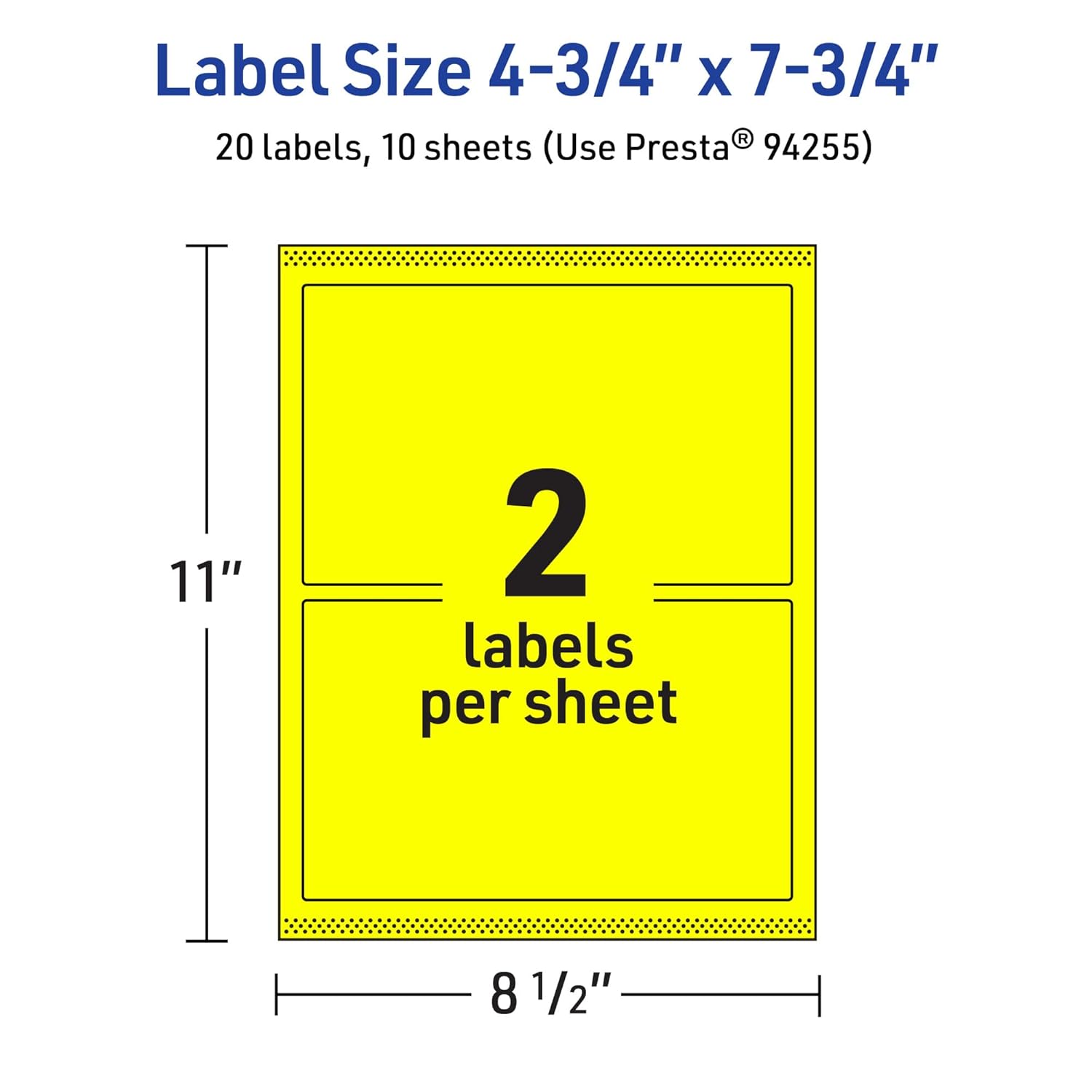 Avery Printable Rectangle Labels, Sure Feed Technology, 4-3/4" x 7-3/4", Neon Yellow Labels, Print-to-The-Edge