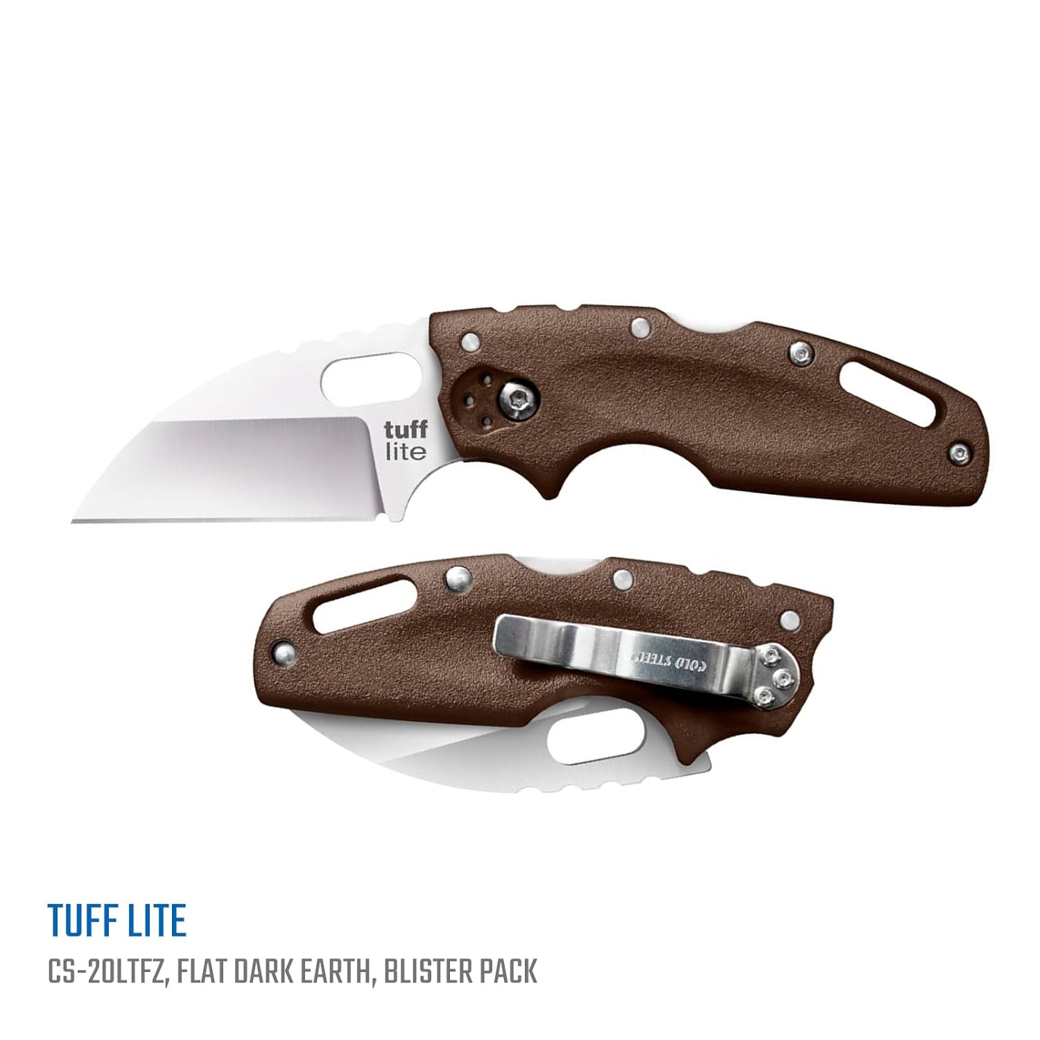 Cold Steel Tuff Lite 2.5" AUS8A Sheepsfoot Razor-Sharp Plain Blade 3.5" Griv-Ex FDE Handle Pocket Folding Knife, Blister Pack