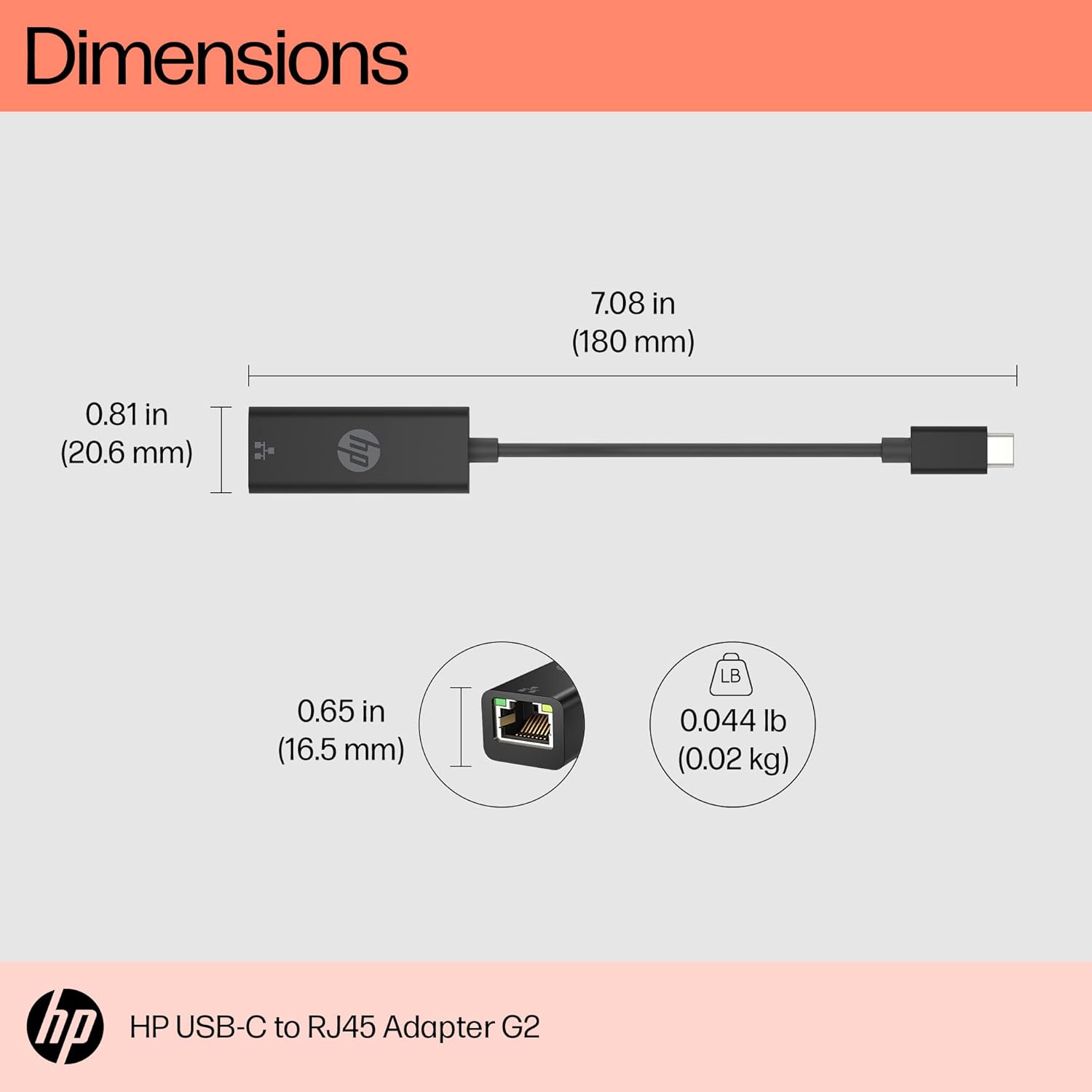 HP USB-C to RJ45 Adapter G2 (4Z527AA) - USB Type C - 1 Gbit/s Data Transfer Rate - 1 Port(s) - 1 - Twisted Pair