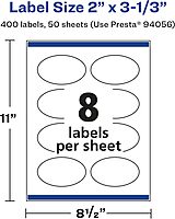 Avery Glossy White Oval Labels, Sure Feed Technology, 2" x 3-1/3", Print-to-The-Edge, Permanent Adhesive, Laser/Inkjet Printable