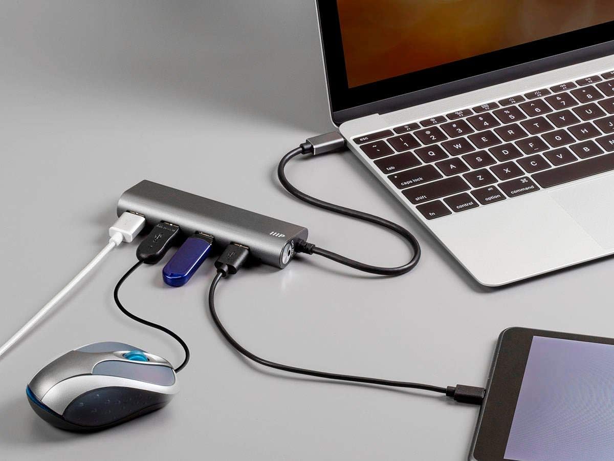Monoprice 4 Port USB-C Hub - Aluminum, SuperSpeed Transfer Rates, Compatible With Apple MacBook, Google Chromebook & More