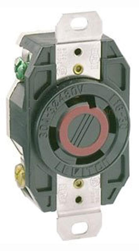 Leviton 30 Amp, 480 Volt-3PY, Flush Mounting Locking Receptacle, Industrial Grade, Grounding, V-0-MAX, 2730, Black