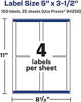 Avery Durable Waterproof Rectangle Labels, Sure Feed Technology, 5" x 3.5", 100 Total