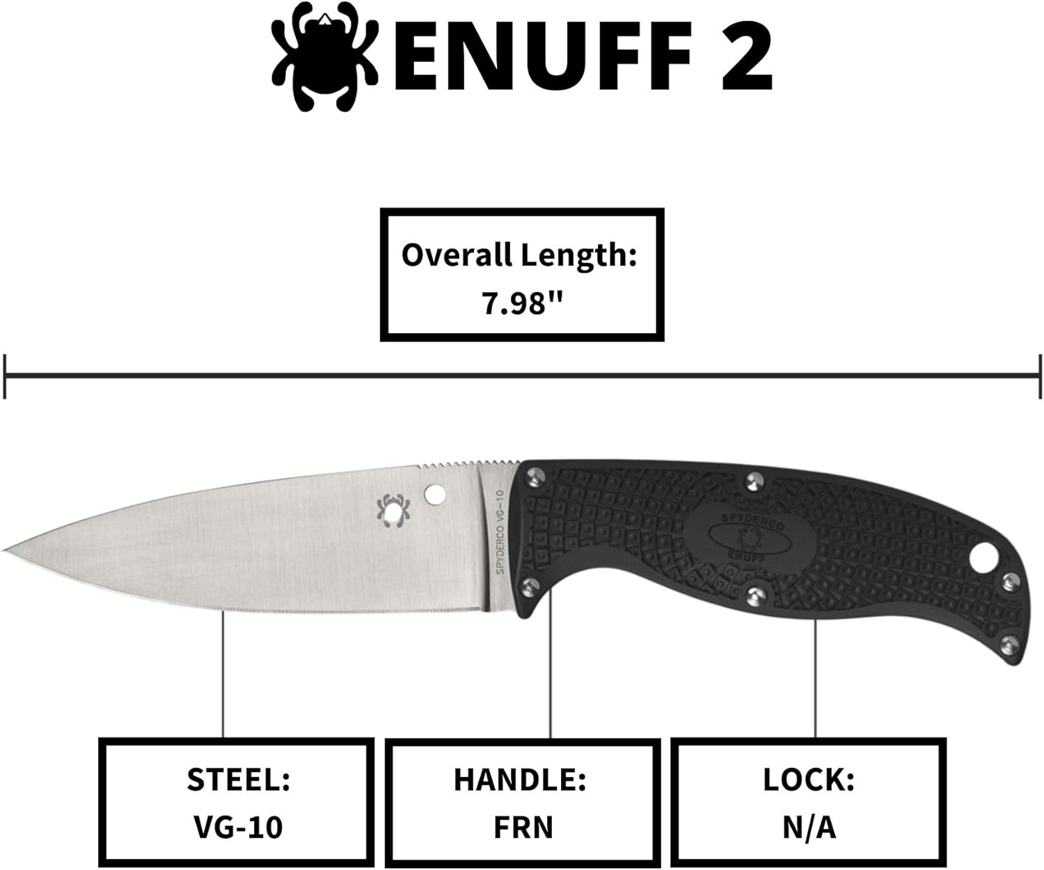 SPYDERCO Enuff 2 Fixed Blade Knife with FRN Handle and Polymer Sheath