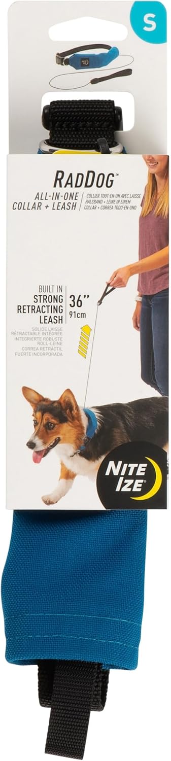 Nite Ize RadDog All-in-One Collar and Leash - Heavy-Duty Built-In 36-inch Retractable Leash