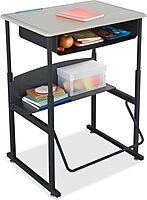 SAFCO AlphaBetter Adjustable-Height Student Desk with Book Box and Swinging Pendulum Footrest, 28 x 20