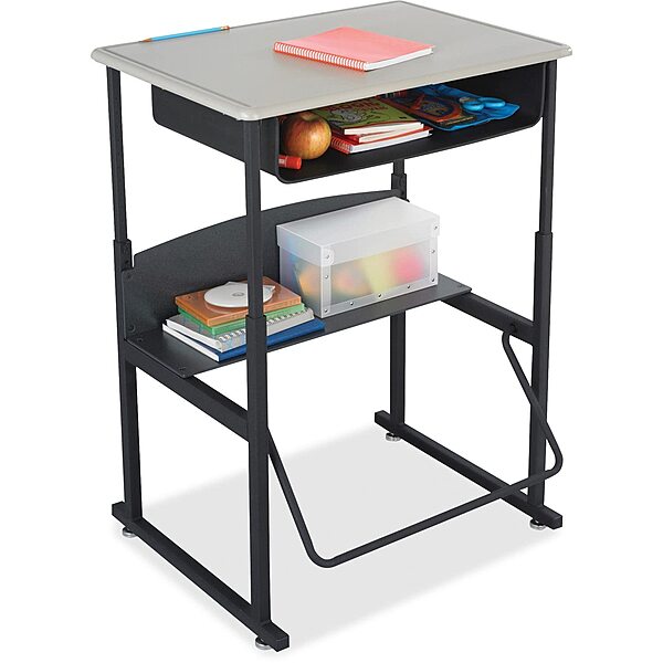 SAFCO AlphaBetter Adjustable-Height Student Desk with Book Box and Swinging Pendulum Footrest, 28 x 20