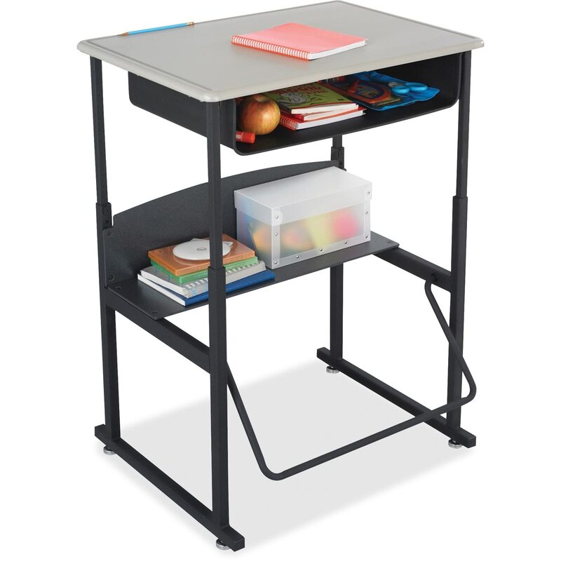 SAFCO AlphaBetter Adjustable-Height Student Desk with Book Box and Swinging Pendulum Footrest, 28 x 20