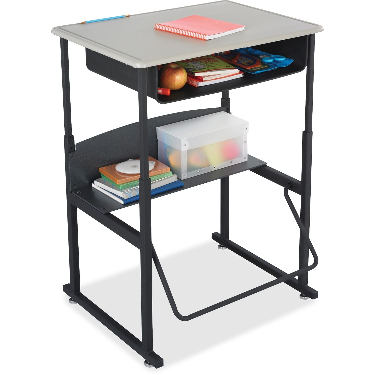 SAFCO AlphaBetter Adjustable-Height Student Desk with Book Box and Swinging Pendulum Footrest, 28 x 20