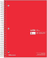 Office Depot® Wirebound Notebooks, 8" x 10-1/2", 5 Subjects, Wide Ruled, 180 Sheets, Assorted Colors, Pack Of 6 Notebooks