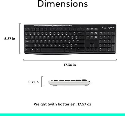 Logitech K270 Wireless Keyboard for Windows, 2.4 GHz Wireless, Full-Size, Number Pad, 8 Multimedia Keys, 2-Year Battery Life, Compatible with PC, Laptop, Black Black 1 Pack Keyboard