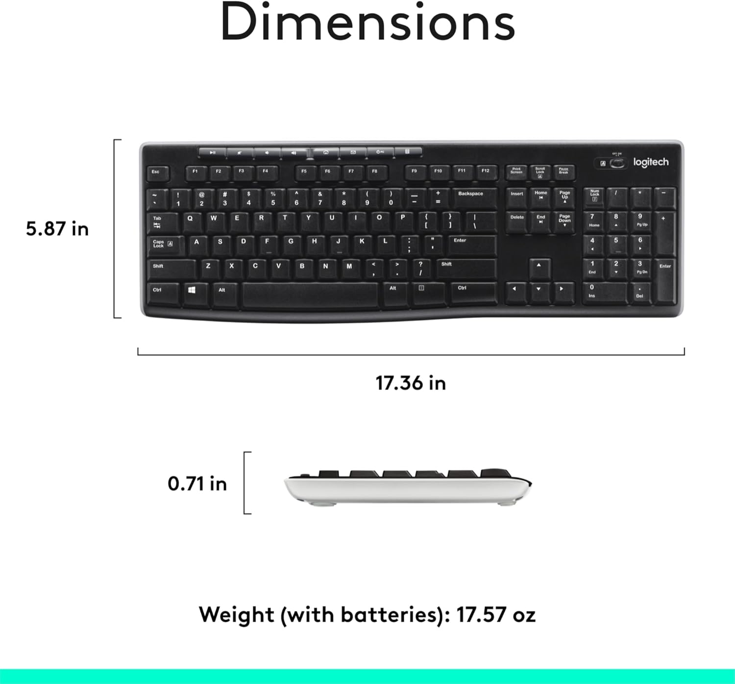 Logitech K270 Wireless Keyboard for Windows, 2.4 GHz Wireless, Full-Size, Number Pad, 8 Multimedia Keys, 2-Year Battery Life