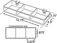 Azar Displays 3-Compartment Tray For Peg/Slat Displays, Small Size, Clear, Pack Of 2