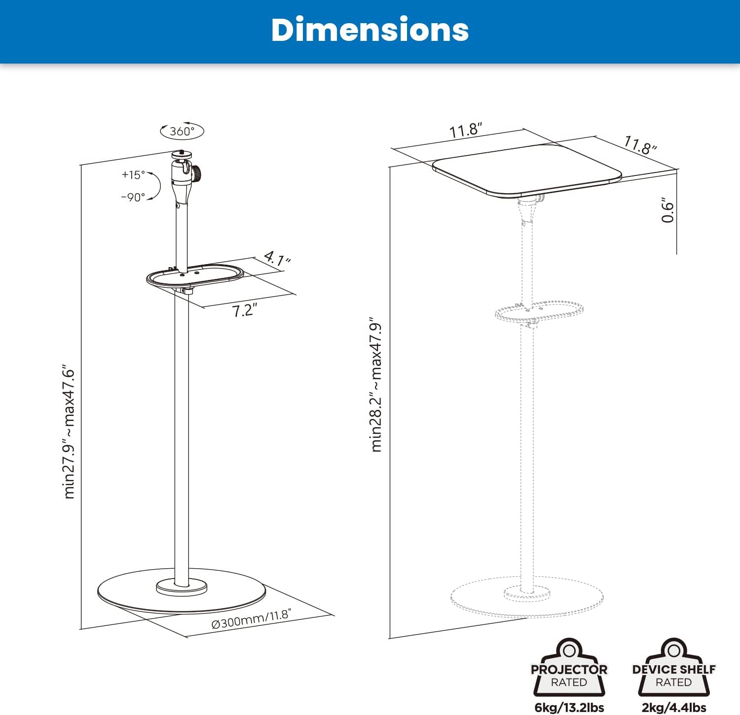 Mount-It! Dual Use Projector Stand, 2 Mounting Options: 1/4" Screw and Platform Portable Projector Stand For Mini Projectors