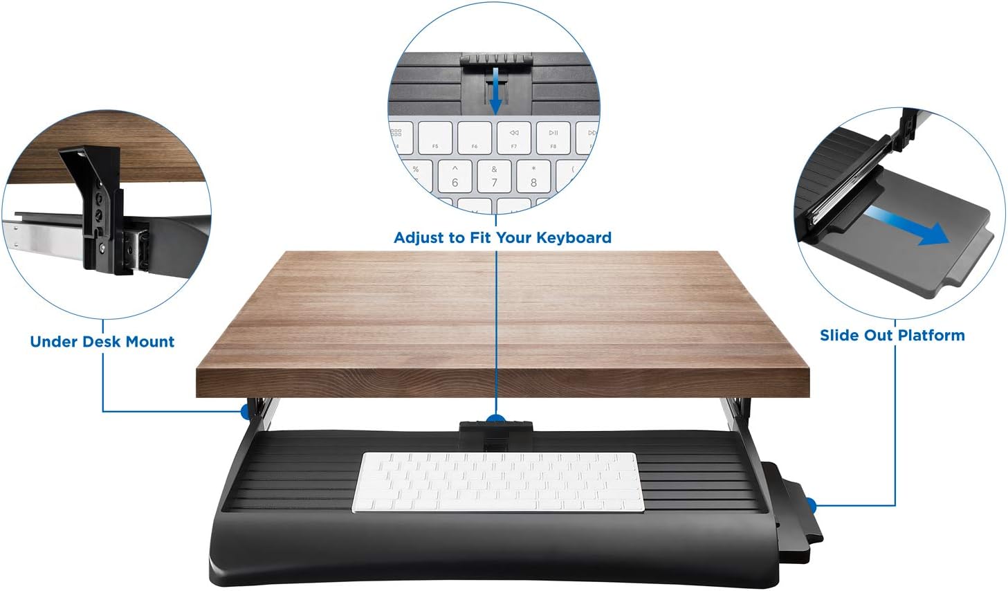 Mount-It! Keyboard Tray Under Desk with Adjustable Mouse Platform – Easy-Glide Sliding Drawer Under Desk Slide Out