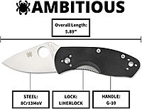 Spyderco Ambitious Value Knife with 2.31" Stainless Steel Blade and Durable Black G-10 Handle - PlainEdge - C148GP