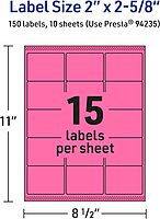 Avery Printable Rectangle Labels, Sure Feed Technology, 2 x 2-5/8, Bright Pink, Laser/Inkjet Printable