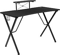 Flash Furniture Mallot Black Gaming Desk with Cup Holder, Headphone Hook, and Monitor/Smartphone Stand Black 51.5"